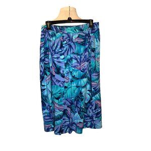 Vintage FRITZI Petites Women's Skirt Size Small Leaf Print Blues Button Down Poc